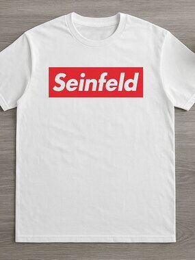 White 90s Box Logo Graphic Tee Bold Red Streetwear Style Shirt